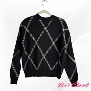 Tahari Women's Long Sleeve Sweater Pullover Geometric Diamond Black. Sz XS